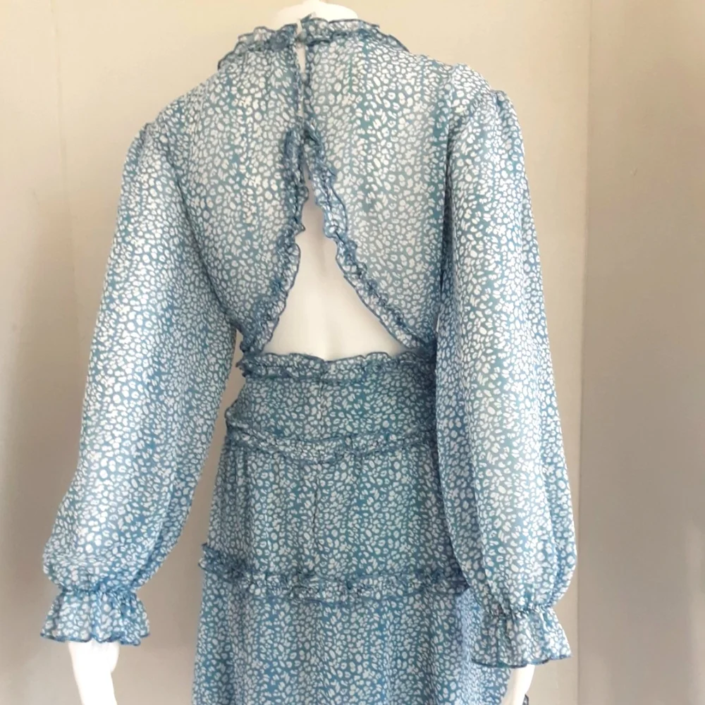 PLUS SZ XL ROMANTIC FRILLY BABY BLUE CUT OUT BACK SEXY DEEP V-NECK DRESS - Picture 5 of 10